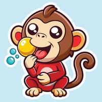 Playful Monkey Sticker Blowing Bubbles with a Joyful Expression vector