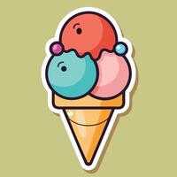 Cartoon Ice Cream Cone with Double Scoops Melting in Summer Heat vector