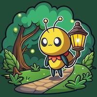 Cartoon Firefly Illuminating the Enchanted Forest Path vector