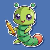 Cartoon Caterpillar Scribbling with a Tiny Pencil vector