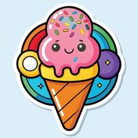 Vibrant Cartoon Ice Cream Cone with Rainbow Sprinkles and a Smiling Face vector