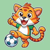 Playful Tiger Cub Embraces a Star with Joy and Wonder vector