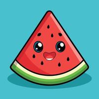 Cartoon Sticker of a Watermelon Slice with a Grinning Expression vector