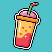 Vibrant and Fruity Smoothie Sticker Design with Colorful Straw vector