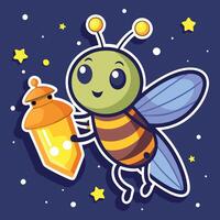 Cartoon Firefly Illuminating the Night Sky with Magical Glow vector