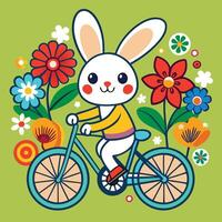 Cartoonish Bunny Delight A Playful Rabbit Riding a Bicycle with Excitement vector