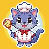 Smiling Cartoon Cat Chef Wearing a Chef s Hat and Apron vector