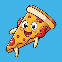 Cartoon Pizza Slice Soaring Through the Air Like a Super Slice Hero vector