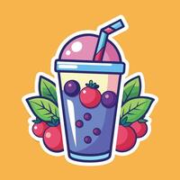 Cartoon Sticker of a Vibrantly Colored Smoothie Topped with Fresh Berries vector