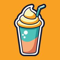 Whimsical Cartoon Smoothie Sticker with a Swirling Whipped Cream Delight vector