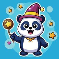 Whimsical Cartoon Sticker of a Smiling Panda in a Wizard s Hat vector