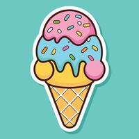 Bright and Colorful Cartoon Ice Cream Cone with Rainbow Sprinkles vector