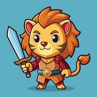 Playful Cartoon Lion Cub Embraces Toy with Delightful Expression vector