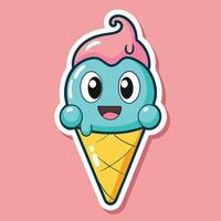 Delightful Smiling Ice Cream Cone Cartoon Sticker vector