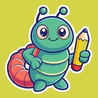 Amusing Cartoon Caterpillar Scribbling with a Tiny Pencil vector