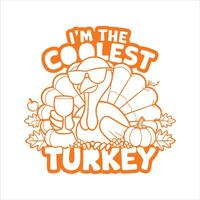 Cool Thanksgiving Turkey with Sunglasses and Drink Funny Holiday Illustration vector