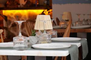 Stylish restaurant table setting with unique decor for a memorable dining experience photo