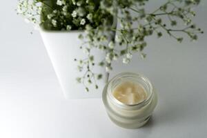 flowers in vase and creme photo