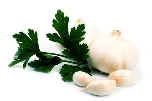 garlics with green parsley photo