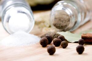 spices on wooden background photo