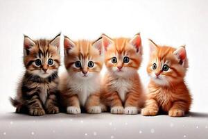Four kittens sitting together in a row photo