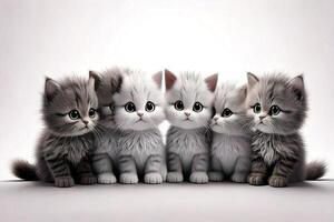 Five kittens are sitting together in a row photo
