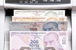 Turkish lira in the counting machine photo