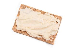 Whole Grain Crispbread with Cream Cheese - Isolated on White. Quick and Healthy Sandwiches. Healthy Dietary Snack - Isolation photo