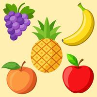Vibrant Fruit Collection Featuring Pineapple Peach Banana Apple and Grape vector