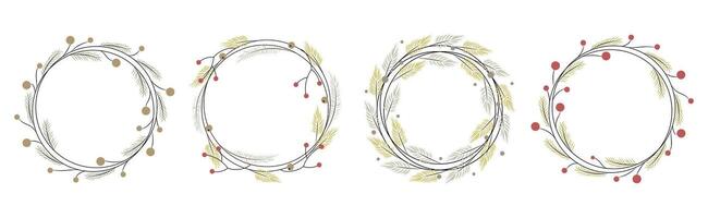 Set of Christmas wreaths with branches and berries. Place for text. illustration vector