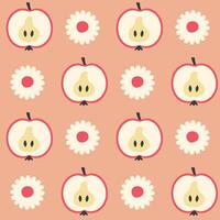 Aesthetic pattern with daisy flowers and apples. Summer retro print for curtain, tablecloth, textile and fabric. Hand drawn background for decor and design. vector