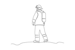 Continuous single-line art drawing of firefighter. Firefighter wearing uniform outline. vector