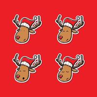 Set of cute reindeer head isolated on red background. Funny Simple illustration design for christmas vector