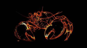 Neon frame effect, Lobster lobster with big claws on black background video