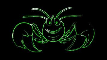 Neon frame effect, Lobster lobster with big claws on black background video