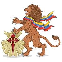 Rampant lion with Venezuela flag and shield vector