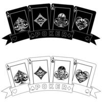 club and ace with different skull designs vector