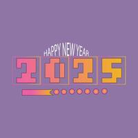 2025 art banner for New Year. 2025 numbers in 8-bit retro games style and loading bar. Happy New Year and Merry Christmas holiday card or banner. vector