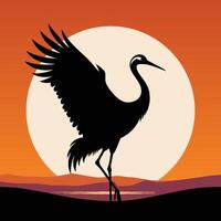 Serenity of the Crane Bird at Sunset vector