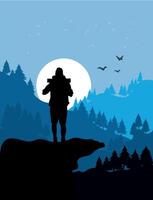 A Hiker's Silhouette in the Moonlit T Shirt vector