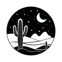 Black and White Desert Scene Clipart Illustration vector