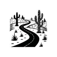 Desert Scene Clipart Design in Black and White vector