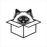 Playful Kitten Peeking from Cardboard Box vector