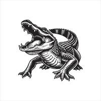 Elegant Alligator Black and White Silhouette vector
