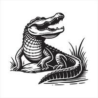 Chic Alligator Black and White Silhouette vector