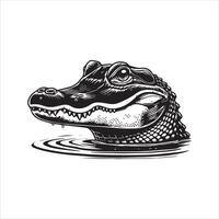 Alligator Black and White Silhouette Art vector