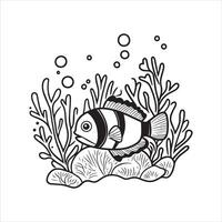 Ocean Life Art in Black and White Underwater Scene Design vector