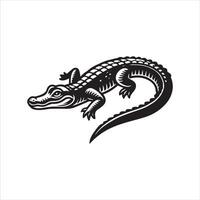 Alligator Black and White Silhouette Graphic Art vector