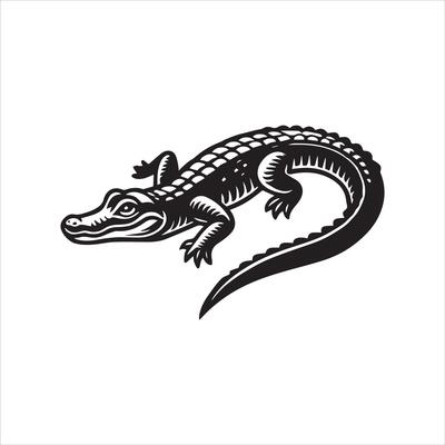 Alligator Black and White Silhouette Graphic Art