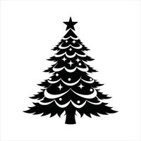 Christmas Tree Drawing in Black and White with Decorative Lights vector